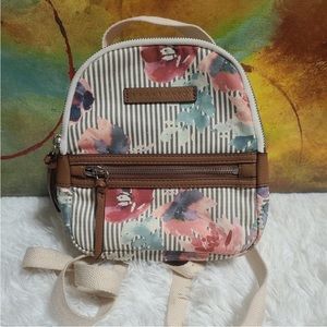 SANCTUARY Mini Backpack Crossbody Bag Floral Cream Stripe Leather Detail